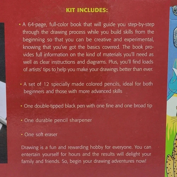 Draw Animals! Book and Full Art Kit by Mud Puddle Inc. NIB Book Colored Pencils - Picture 7 of 9